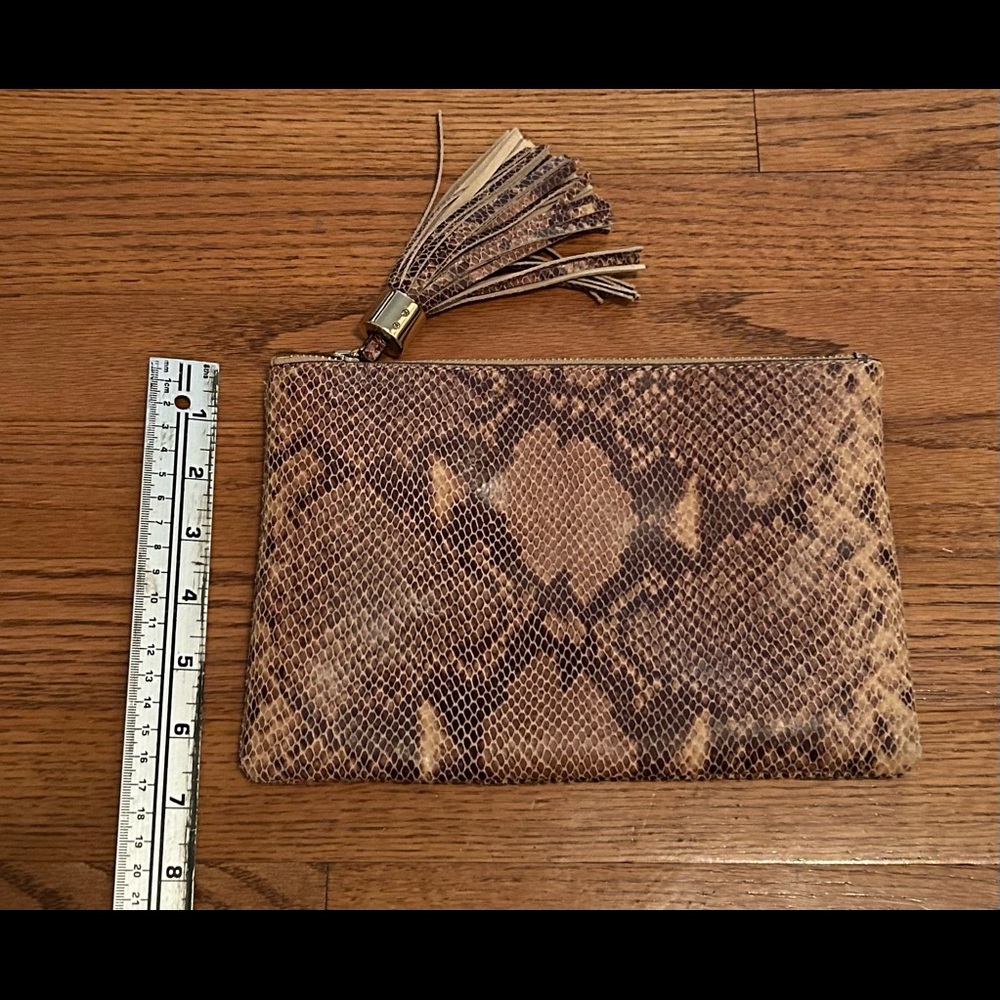 Womens leather snake print clutch